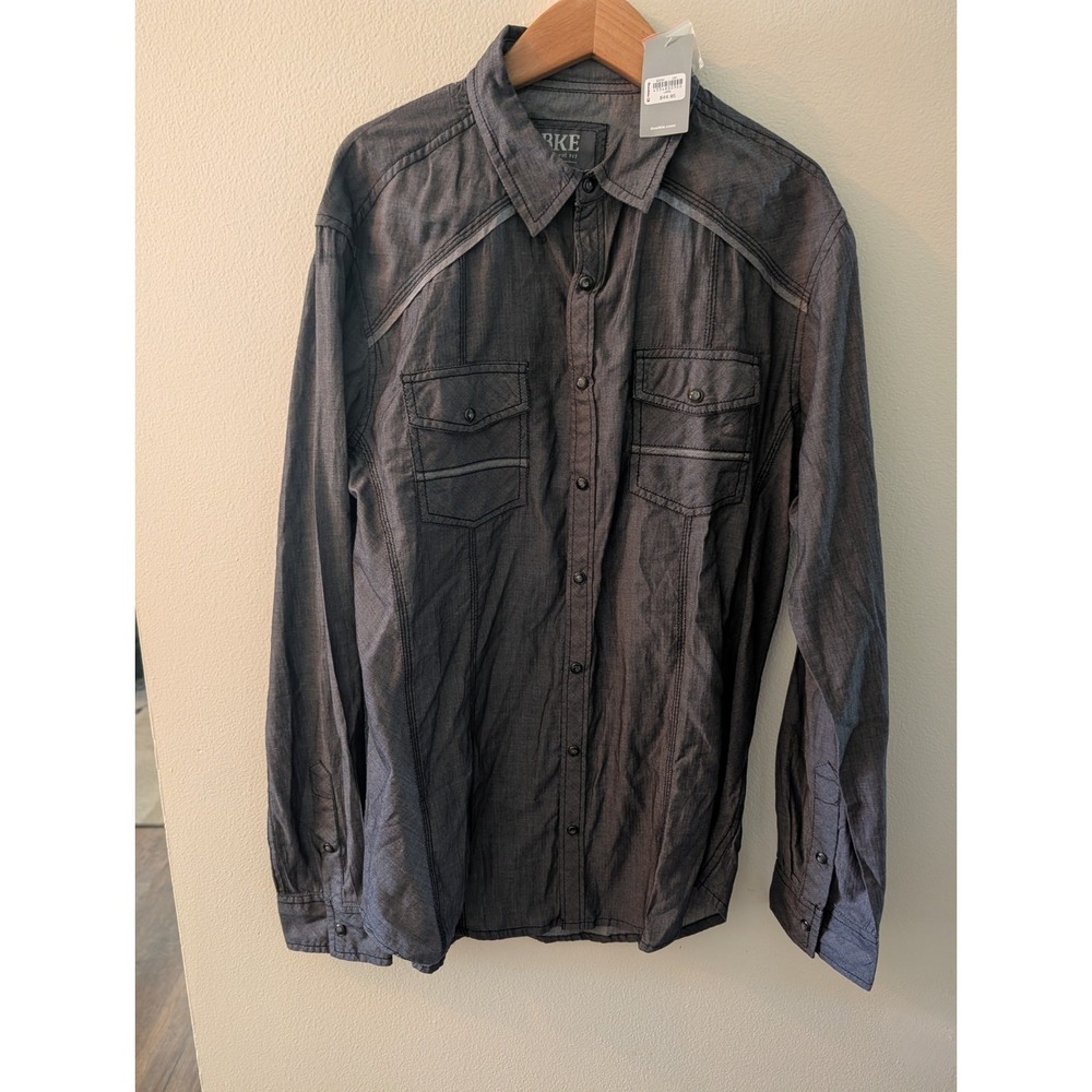 Buckle BKE Shirt L Gray Athletic Fit Pearl Snap Long Sleeve Western .New NWT